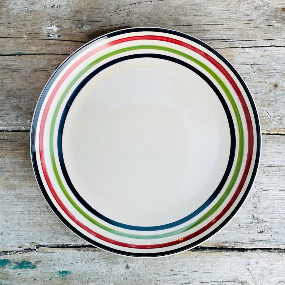 Todays home multi stripe natural white ceramic dinner plate